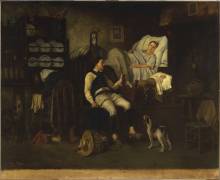 Le nouveau né, intérieur bas-breton (Eugène Leroux) - Muzeo.com