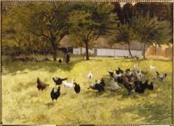 Paysage aux poules (Auguste Durst) - Muzeo.com