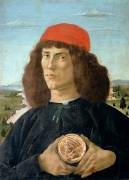 Portrait d'un jeune homme tenant un médaillon de Cosme de Médicis (Sandro Botticelli) - Muzeo.com