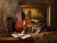 Still life with violin and painting (Andrey Morozov) - Muzeo.com